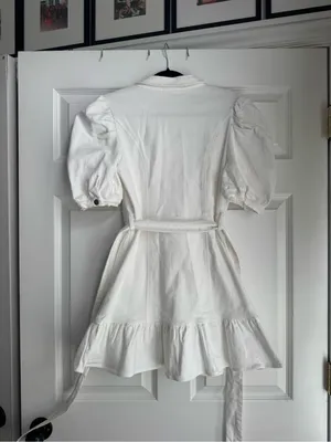 Puff Sleeve White Mini Dress with Tie Waist thumbnail 3