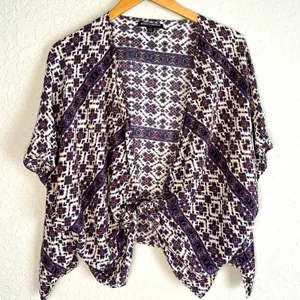 Brandy Melville Purple Aztec Wrap Shawl Front Tie Rayon Top Boho Hippie Fall thumbnail 1