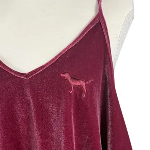 PINK Victoria's Secret Velvet Cami Womens M Burgundy Swing Spaghetti Strap Dog thumbnail 15