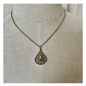 silver and gold tone horse teardrop pendant necklace thumbnail 3