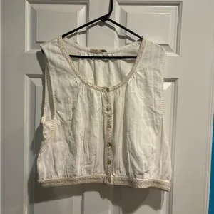 Faherty Isla embroidered organic cotton button-up tank top cream sz XL thumbnail 3