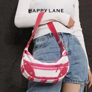 Pink Stripe Coquette Crescent Hobo Shoulder Bag Scarf Print NIP thumbnail 3
