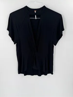 Free People Just a Twist Black Keyhole Short Flutter Sleeve Lightweight Top thumbnail 3