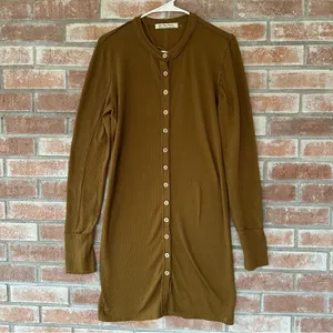 We The Free Gia Cardigan Dress Brown Button Up Thermal Women’s Medium Multiwear thumbnail 3