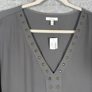Maurices Size-XXL Women Top Gray Studded V-Neck Long Sleeve Blouse thumbnail 5