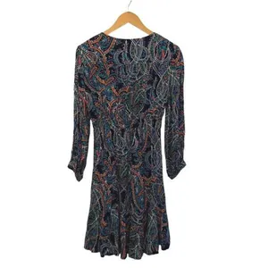 Anthropologie Maeve Women’s Paisley Long Sleeve V-Neck Dress Maplewood Blue Smal thumbnail 7