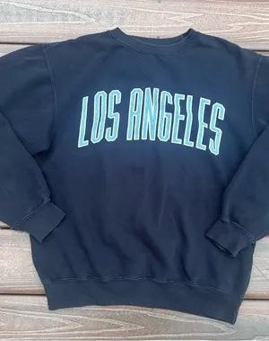 Brandy Melville Navy Crewneck with Light Blue 'LOS ANGELES' sweater thumbnail 1