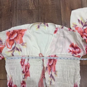 Free People Bright Blooms Maxi Robe M Boho Floral Tie Front Flowy Duster Kimono thumbnail 9