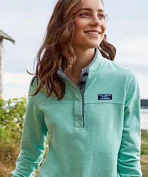 L.L.Bean Women XL Quarter Snap Pullover Coastal Preppy Fleece Teal‎ Blue Green thumbnail 1