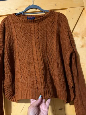 Joseph A. Rust Brown Cable Knit Cropped Sweater Size L thumbnail 5