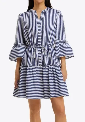 Draper James Nassau Navy Striped Avery Cotton Poplin Shirtdress Size M Preppy thumbnail 1