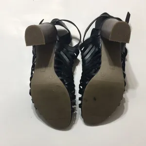 American Eagle Black Woven High Heel Open Toe Ankle Strappy Size 8 thumbnail 3