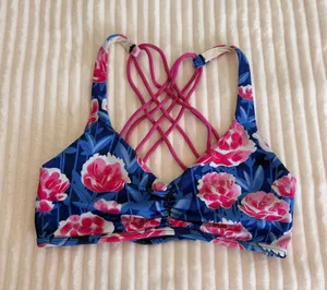 Popflex Floral Blue & Pink Strappy Sports Bra Size 8 thumbnail 1