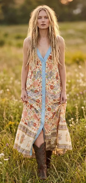 Free People Retro 70s Bohemian Block Print Snap Front Kelso Maxi Dress Large thumbnail 1