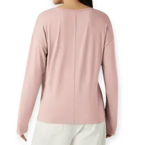 NWT Halara V Neck Long Sleeve Casual Top Women’s Size Small Light Elegant Pink thumbnail 2