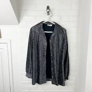 Vintage Montgomery Ward Silver Sparkle Button Down Shirt + Tank Set thumbnail 2