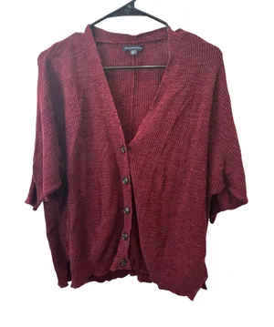 American Eagle Outfitters Burgundy Waffle Knit Button Front Cardigan Sweater M thumbnail 1