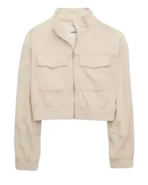 Aerie Groove-On Velour Crop Jacket in Soft Oat EUC thumbnail 1