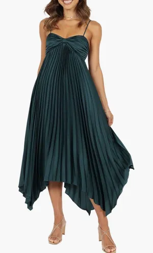 Petal and Pup Vikki Green Emerald Pleated Elegant Dress Adjustable Straps US 12 thumbnail 1