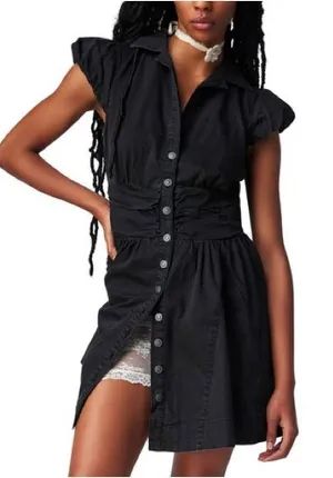 Free People | Chester Ruched Waist Denim Mini Dress, Medium thumbnail 1