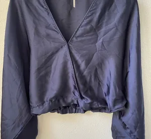 Free People blue satin blouse thumbnail 1