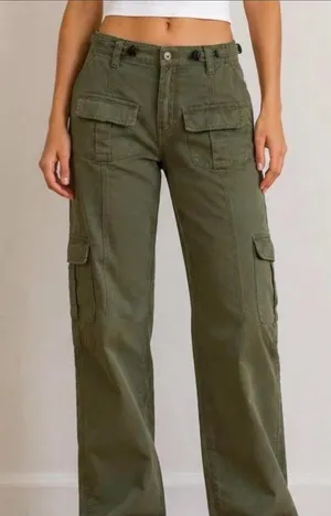 Brandy Melville Olive Green Cargo Pants Utility Straight Leg OS thumbnail 1