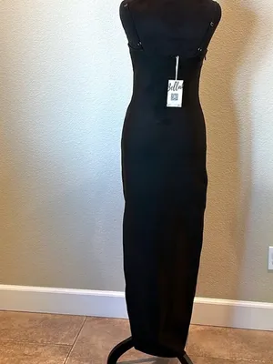 Bella Barrett Bodycon Black Cutout Evening Gown with Rhinestone Straps thumbnail 6