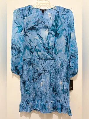 BCBG Coastal‎ Muse Multi Smocked Chiffon Mini Dress Sz. 14 NWT thumbnail 5