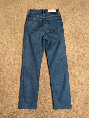 RE/DONE Originals Straight Leg Jeans Medium‎ Wash Distressed Knee Denim Size 24 thumbnail 4