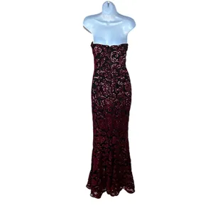Dress the Population Black Sequin Gown XS Bustier Strapless Velvet Designer $400 thumbnail 11