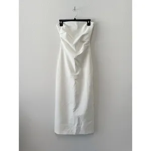 ZARA Woman Oyster White Strapless Midi Dress Sleek Minimalist Chic Size Small thumbnail 2