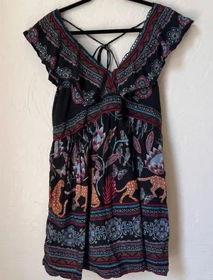 Anthropologie Deep V leopard butterfly mini dress size M thumbnail 7