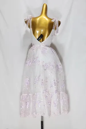 LULUS Distinctly Sweet White Floral Embroidered Tie Strap Midi Dress thumbnail 6