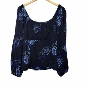 Old Navy Floral Babydoll Blouse XL Square Neck Blue Long Sleeve Cottagecore thumbnail 3