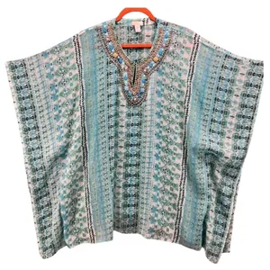 Chicos Beaded Kaftan Top Green Large‎ or XL thumbnail 1