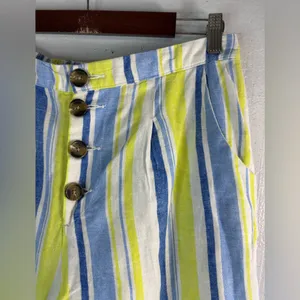 a.n.a L Linen Blend Beachcomber Striped Wide Leg Ankle Pants - Blue and Yellow thumbnail 4