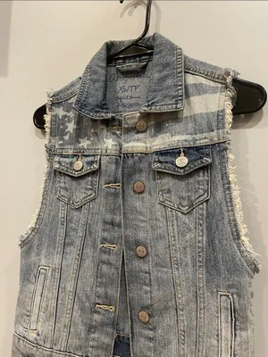 Aeropostale Light Blue Star-Stripe Denim Vest xs -trendy boho looks thumbnail 3