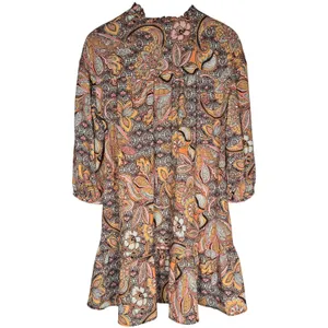 MNG Casual Dress‎ Women's Small Orange Pink Paisley Print Long Sleeve Mini 4 thumbnail 2