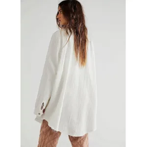 Free People Summer Daydream Buttondown Top in Ivory Size Small Gauze Oversized thumbnail 8
