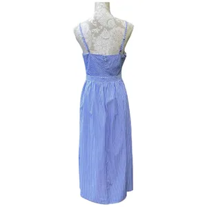 Loft Nautical Coastal Euro Summer Blue White Striped Sleeveless Maxi Dress Size M thumbnail 4