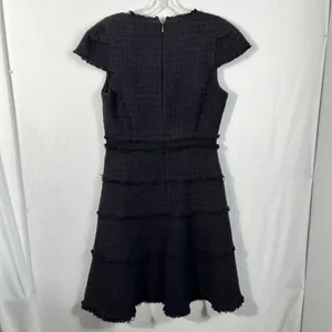 Rebecca Taylor Deep Purple Tiered Tweed Knit Fit & Flare Cap Sleeve Dress Fringe thumbnail 9