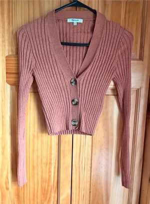 Madewell Brenville Crop Cardigan Sweater XS Rust Ribbed Wool Blend V-Neck Button thumbnail 1