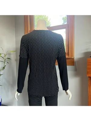 Mirawest Black and White Polka Dot Long Sleeve Tee thumbnail 3