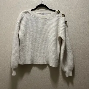 Madewell Boatneck Button Shoulder Sweater White Ribbed Knit Size Small thumbnail 4
