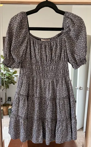 Mi Ami Blue Dot Puff Sleeve Fit & Flare Dress Ruffle Hem Size Size Medium thumbnail 1