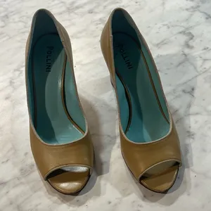 Studio pollini Elegant Tan Peep-Toe Heels khaki tan sz 38 made in Italy thumbnail 2