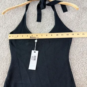 Frankies Bikinis Dolly Knit Mini Dress Women XL Black Halter O-Ring New LBD Y2K‎ thumbnail 11