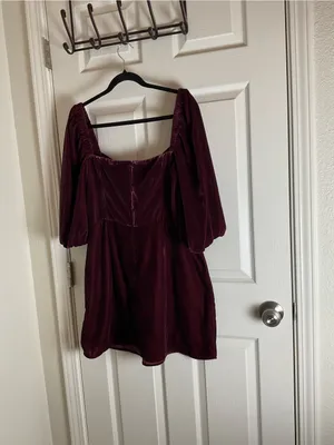 ASOS Velvet Tie-Front Puff Sleeve Mini Dress Plum Burgundy Size 12 thumbnail 9