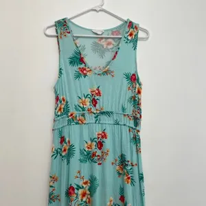 OLIVE & OAK LULUS Sleeveless Floral Maxi Dress Aqua Blue Pink Tropical Hawaiian thumbnail 5