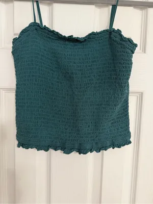 Abercrombie & fitch green smocked tank top ruffle top & bottom size large crop thumbnail 3